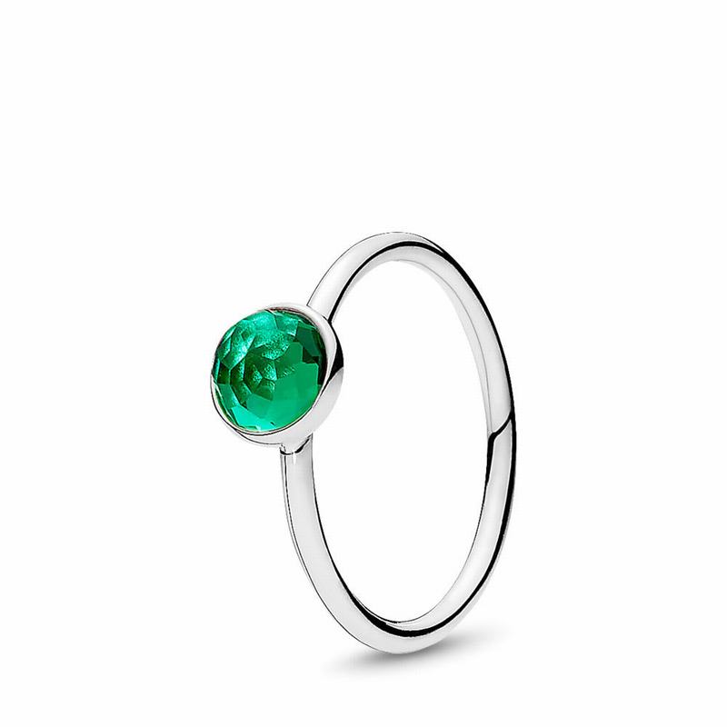 Pandora May Droplet Ring Ireland - Sterling Silver/Green/Crystal - 071439DRW